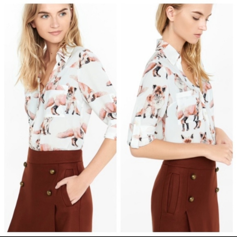 Express Fox Print portofino blouse
